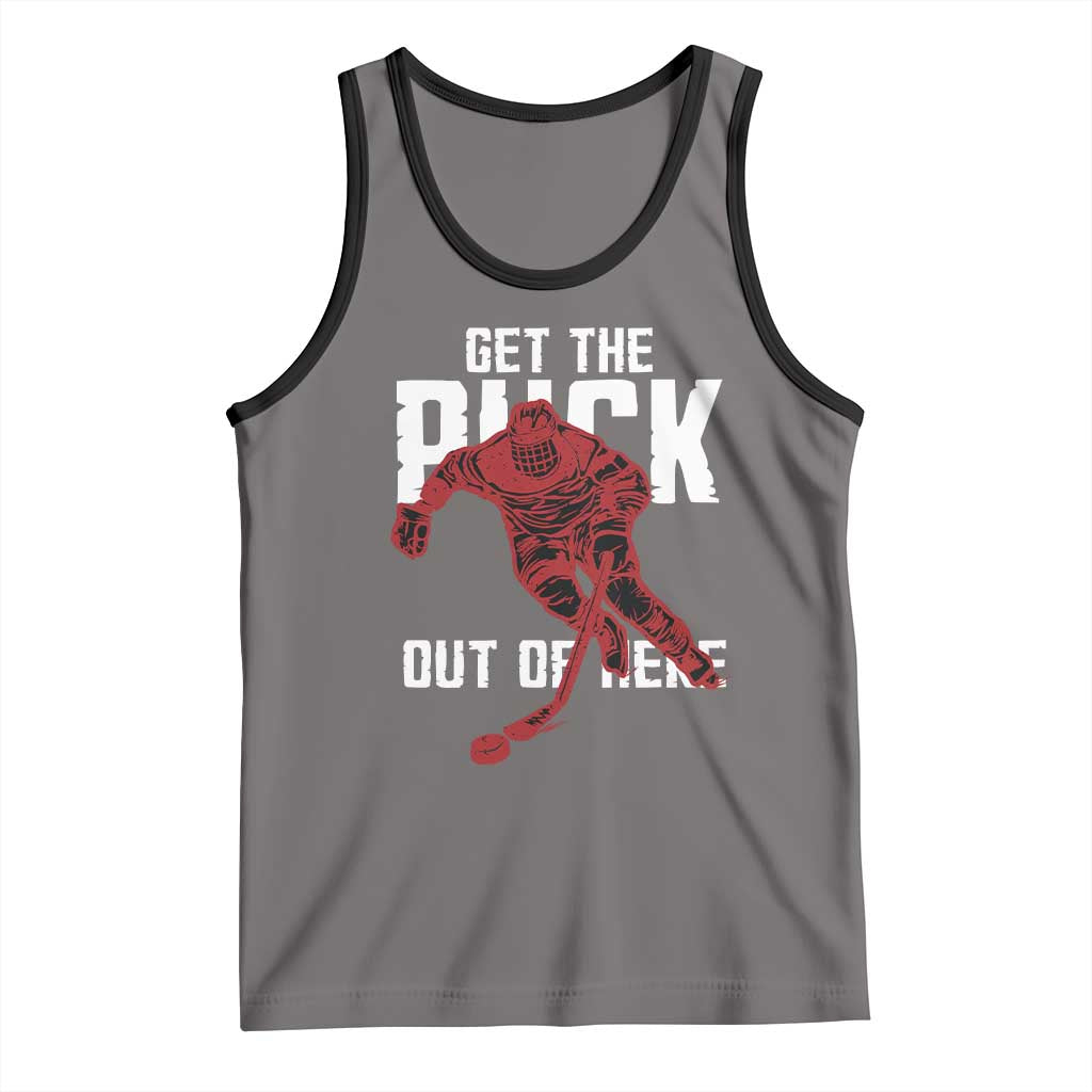 Get The Puck Out of Here Tank Top Sarcastic Ice Hockey Pun Humor TS02 Deep Heather Black Print Your Wear
