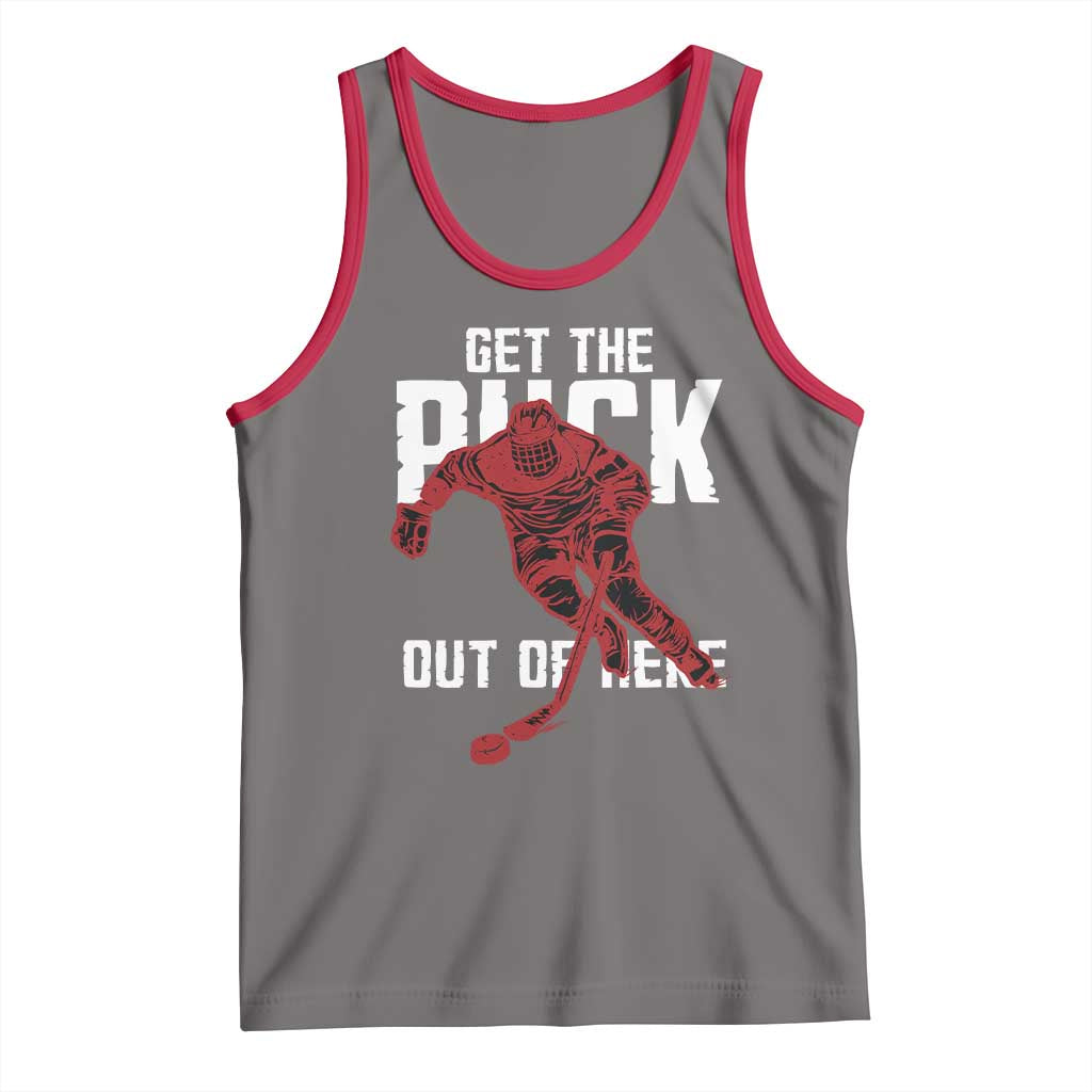 Get The Puck Out of Here Tank Top Sarcastic Ice Hockey Pun Humor TS02 Deep Heather Red Print Your Wear