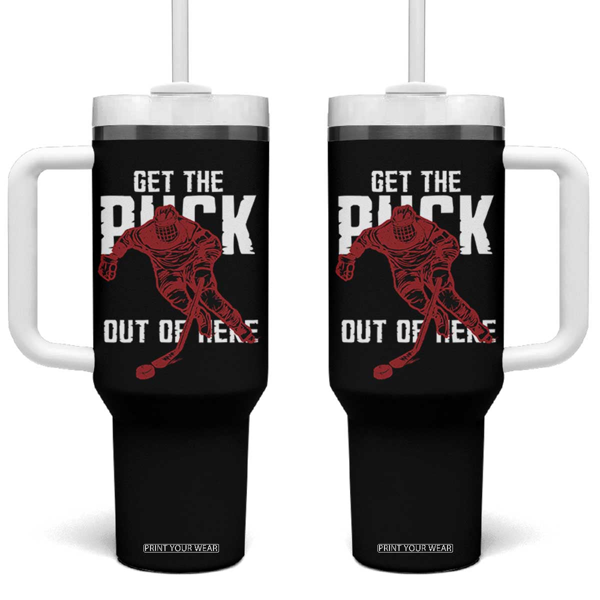 Get The Puck Out of Here Tumbler With Handle Sarcastic Ice Hockey Pun Humor TS02 One Size: 40 oz Black Print Your Wear