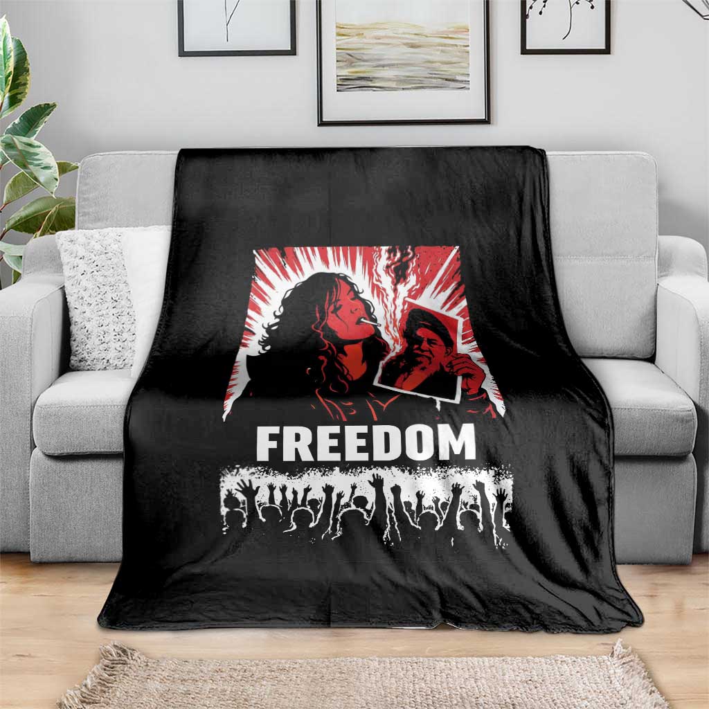 Freedom Iran Women Revolution 2026 Throw Blanket Lighting Cigarette with Burning Portrait Graphic TS02 Print Your Wear