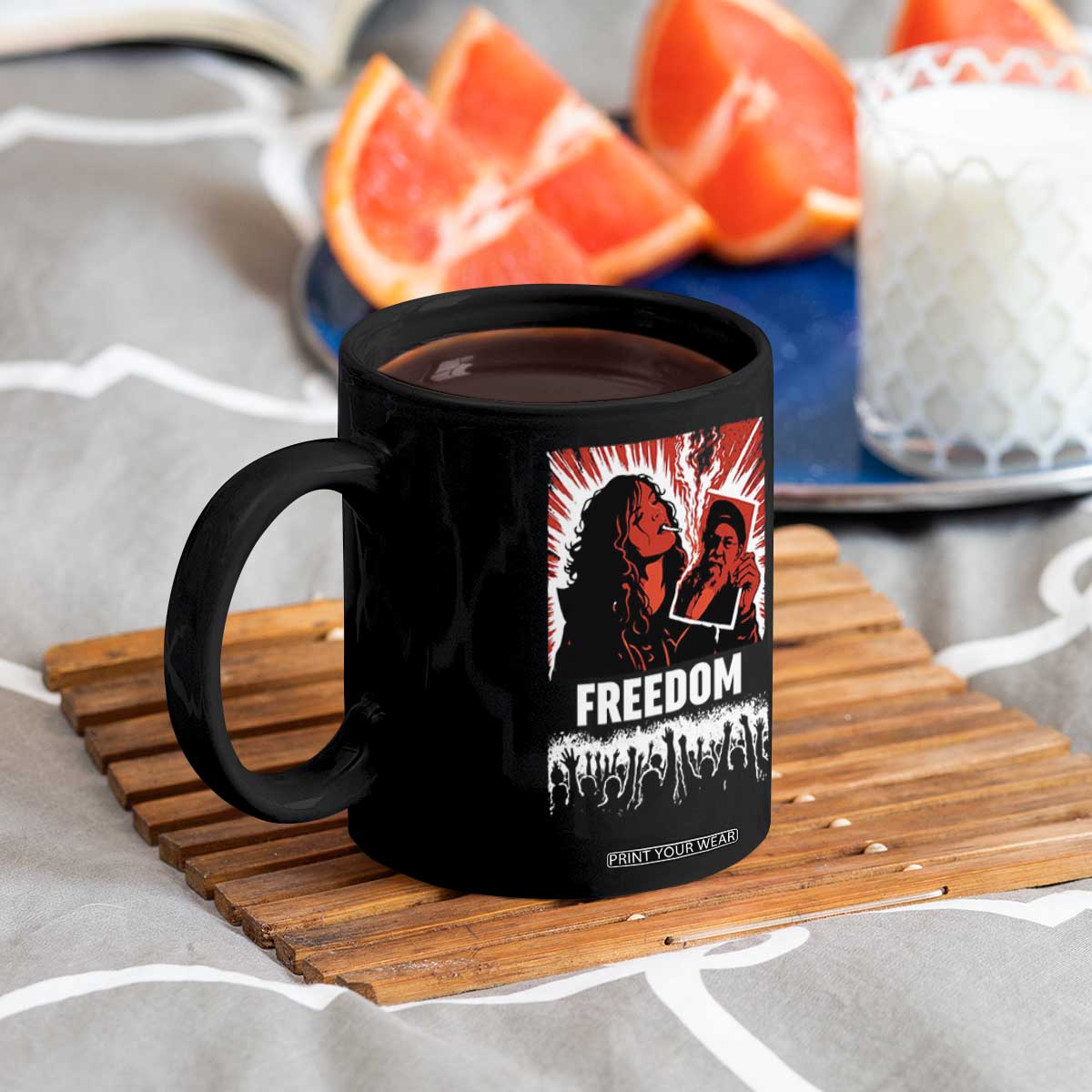 Freedom Iran Women Revolution 2026 Coffee Mug Lighting Cigarette with Burning Portrait Graphic TS02 Print Your Wear