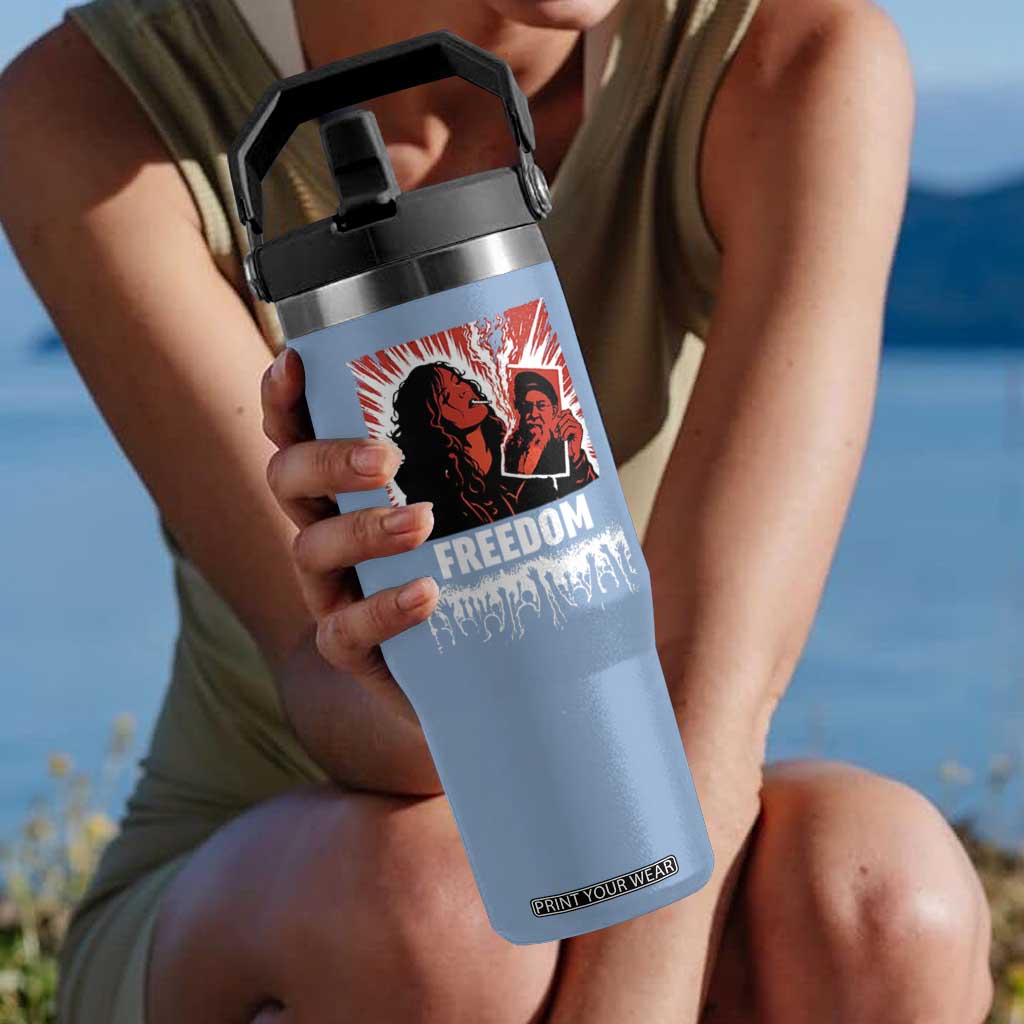 Freedom Iran Women Revolution 2026 Flip Straw Tumbler Lighting Cigarette with Burning Portrait Graphic TS02 One Size: 30 oz Light Blue Print Your Wear