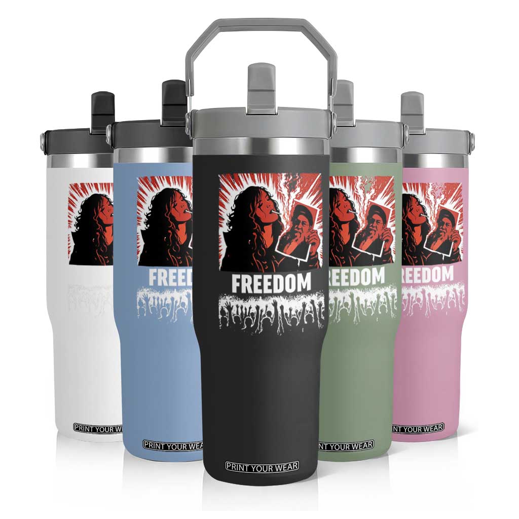 Freedom Iran Women Revolution 2026 Flip Straw Tumbler Lighting Cigarette with Burning Portrait Graphic TS02 Print Your Wear
