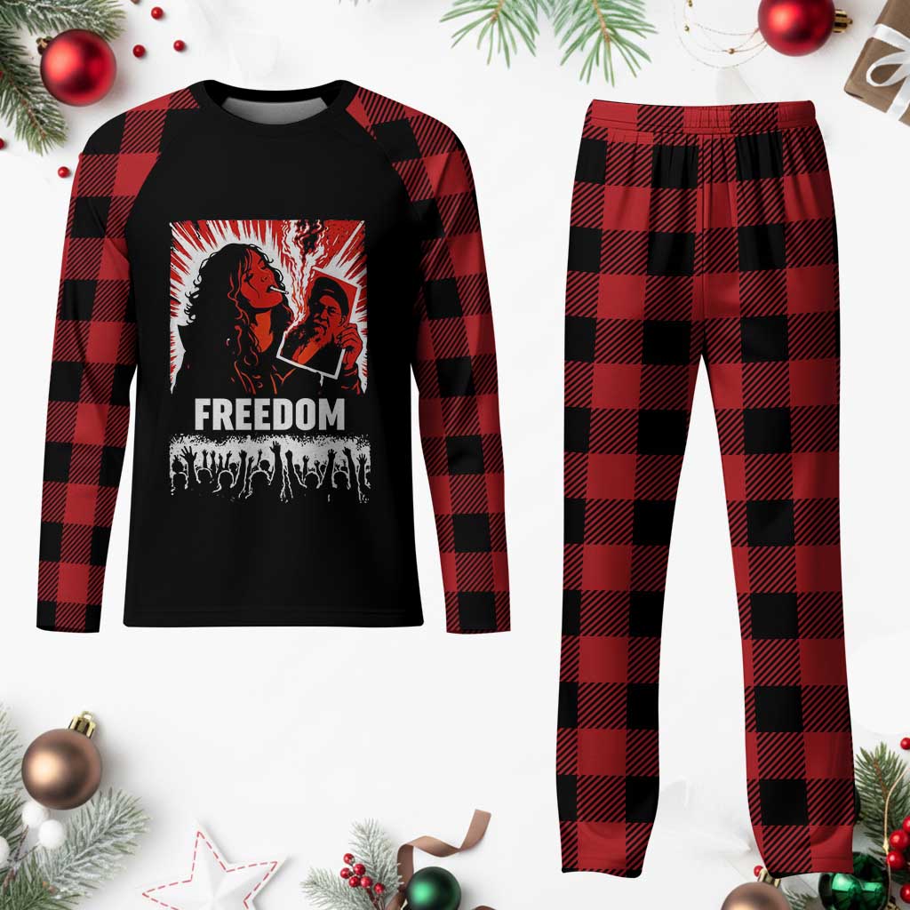 Freedom Iran Women Revolution 2026 Plaid Pajama Set Lighting Cigarette with Burning Portrait Graphic TS02 Buffalo Plaid Print Your Wear