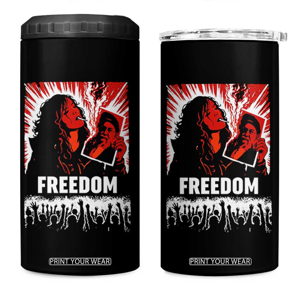 Freedom Iran Women Revolution 2026 4 in 1 Can Cooler Tumbler Lighting Cigarette with Burning Portrait Graphic TS02 One Size: 16 oz Black Print Your Wear