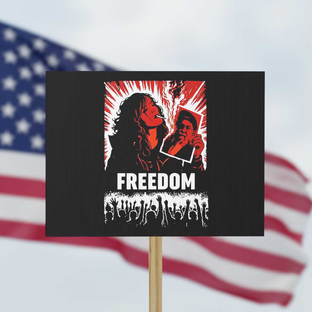 Freedom Iran Women Revolution 2026 Protest Sign Lighting Cigarette with Burning Portrait Graphic TS02 Horizontal 18