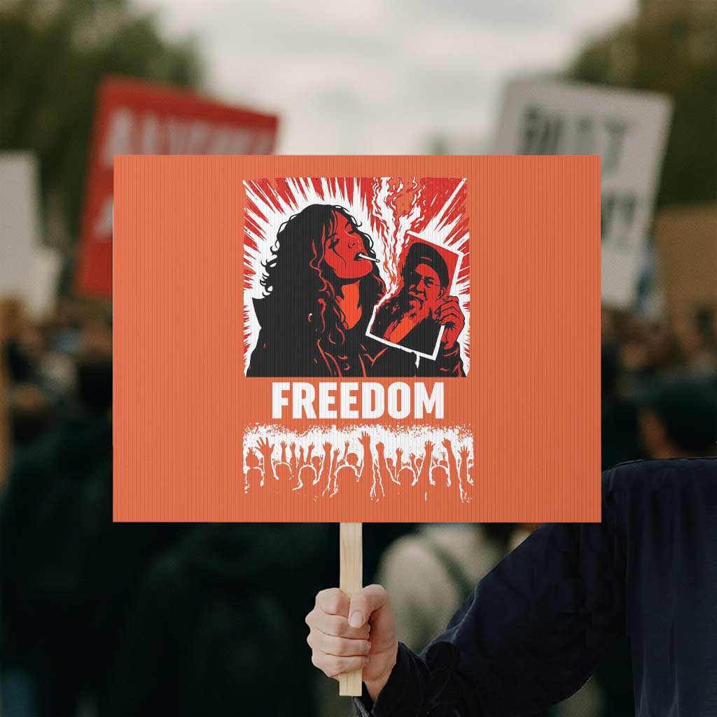 Freedom Iran Women Revolution 2026 Protest Sign Lighting Cigarette with Burning Portrait Graphic TS02 Horizontal 18