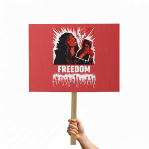 Freedom Iran Women Revolution 2026 Protest Sign Lighting Cigarette with Burning Portrait Graphic TS02 Horizontal 18" × 24" Red Print Your Wear
