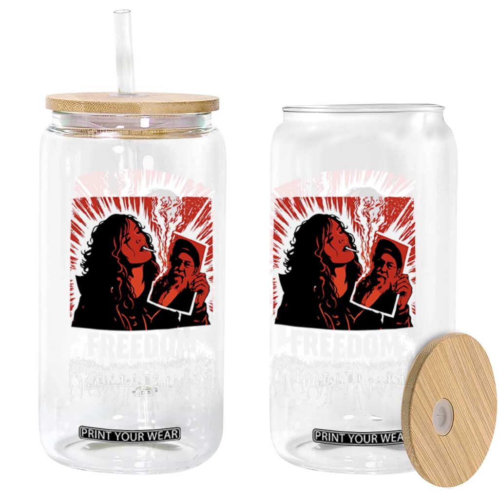 Freedom Iran Women Revolution 2026 Glass Can Lighting Cigarette with Burning Portrait Graphic TS02 Print Your Wear