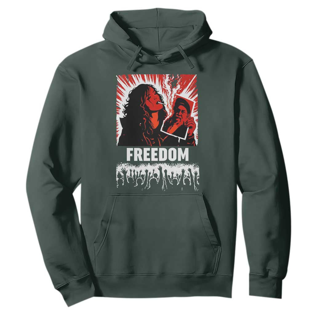 Freedom Iran Women Revolution 2026 Hoodie Lighting Cigarette with Burning Portrait Graphic TS02 Dark Forest Green Print Your Wear