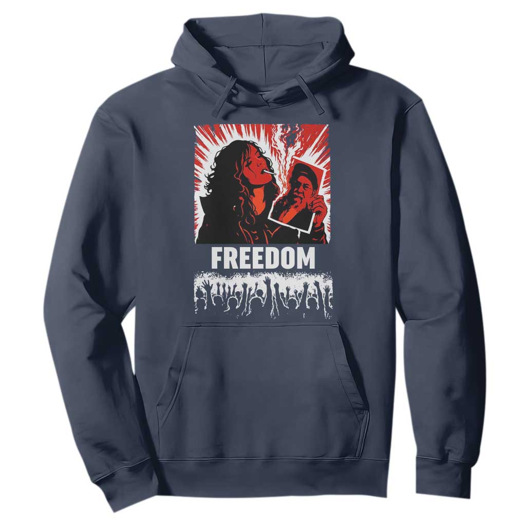 Freedom Iran Women Revolution 2026 Hoodie Lighting Cigarette with Burning Portrait Graphic TS02 Navy Print Your Wear