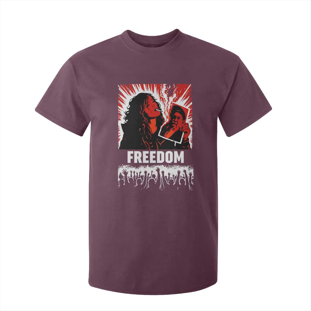 Freedom Iran Women Revolution 2026 T Shirt For Kid Lighting Cigarette with Burning Portrait Graphic TS02 Maroon Print Your Wear