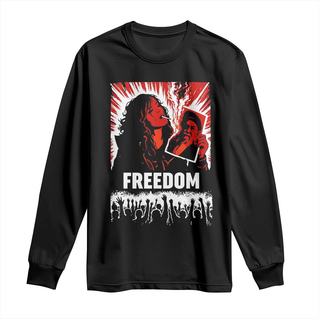 Freedom Iran Women Revolution 2026 Long Sleeve Shirt Lighting Cigarette with Burning Portrait Graphic TS02 Black Print Your Wear