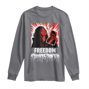 Freedom Iran Women Revolution 2026 Long Sleeve Shirt Lighting Cigarette with Burning Portrait Graphic TS02 Charcoal Print Your Wear
