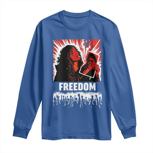 Freedom Iran Women Revolution 2026 Long Sleeve Shirt Lighting Cigarette with Burning Portrait Graphic TS02 Royal Blue Print Your Wear