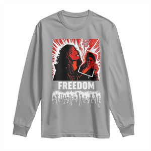 Freedom Iran Women Revolution 2026 Long Sleeve Shirt Lighting Cigarette with Burning Portrait Graphic TS02 Sport Gray Print Your Wear