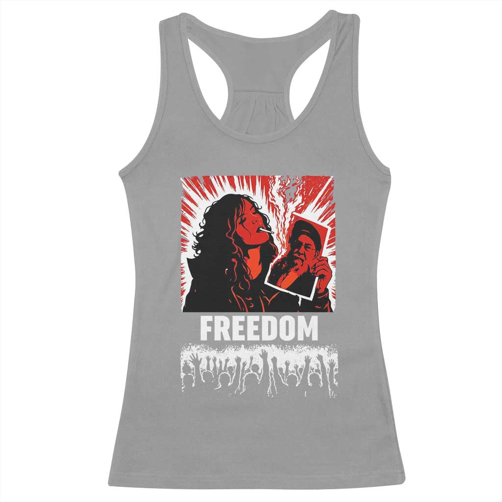 Freedom Iran Women Revolution 2026 Racerback Tank Top Lighting Cigarette with Burning Portrait Graphic TS02 Sport Gray Print Your Wear