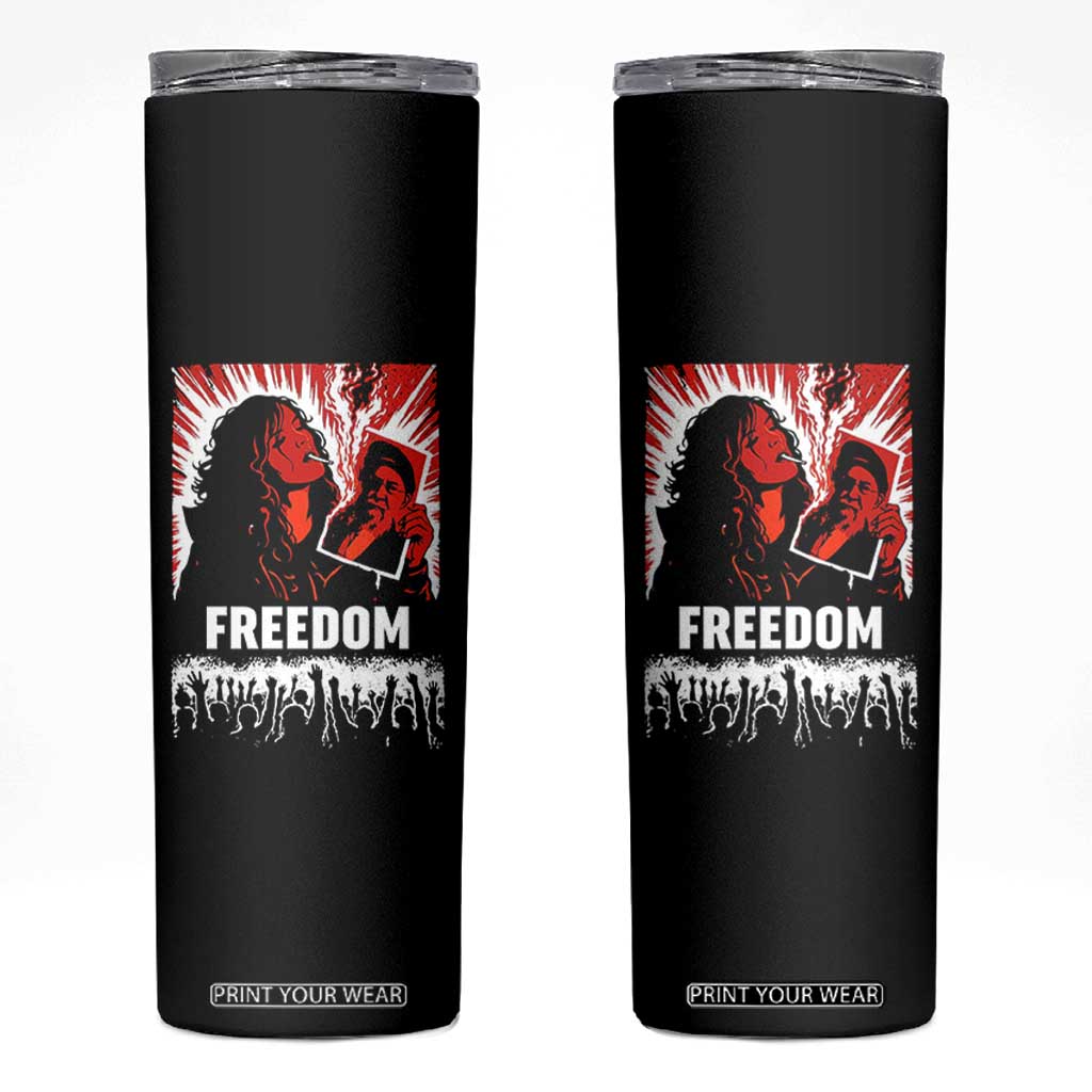 Freedom Iran Women Revolution 2026 Skinny Tumbler Lighting Cigarette with Burning Portrait Graphic TS02 Black Print Your Wear