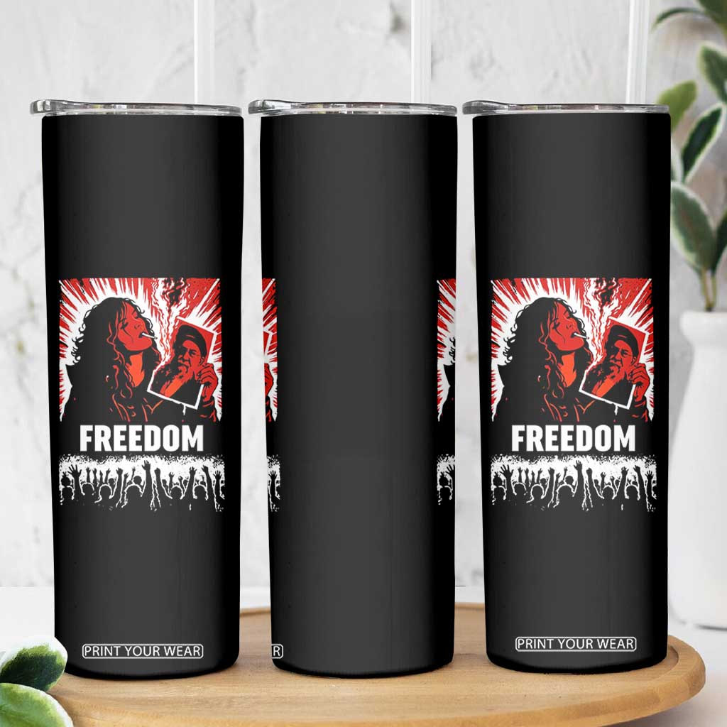 Freedom Iran Women Revolution 2026 Skinny Tumbler Lighting Cigarette with Burning Portrait Graphic TS02 Print Your Wear