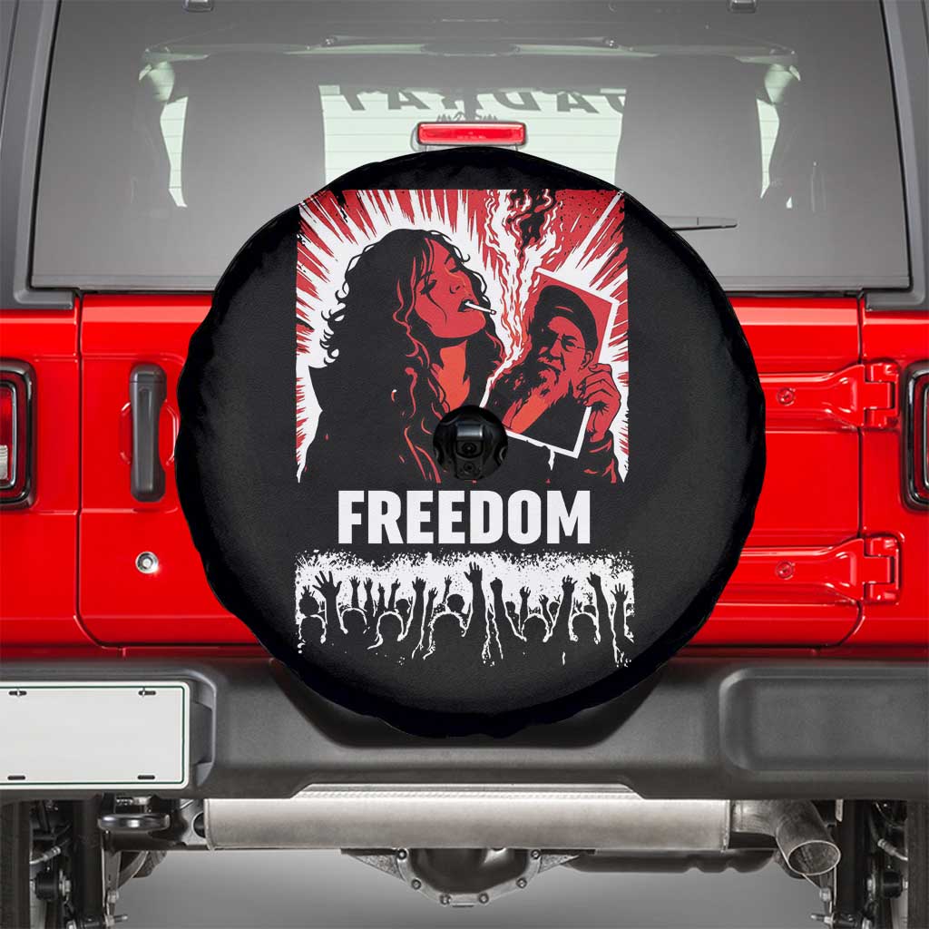 Freedom Iran Women Revolution 2026 Spare Tire Cover Lighting Cigarette with Burning Portrait Graphic TS02 Black Print Your Wear