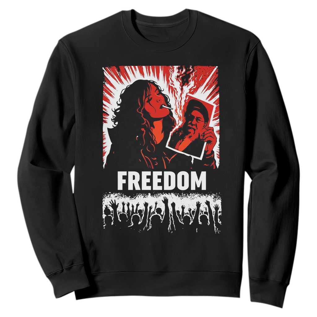 Freedom Iran Women Revolution 2026 Sweatshirt Lighting Cigarette with Burning Portrait Graphic TS02 Black Print Your Wear