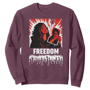 Freedom Iran Women Revolution 2026 Sweatshirt Lighting Cigarette with Burning Portrait Graphic TS02 Maroon Print Your Wear