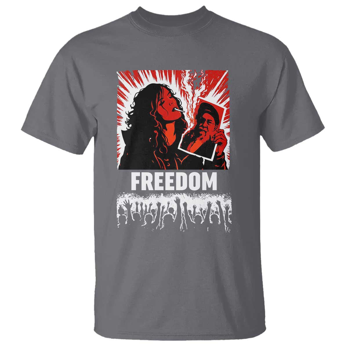 Freedom Iran Women Revolution 2026 T Shirt - Lighting Cigarette Burning Portrait Graphic Tee TS02 Charcoal Print Your Wear
