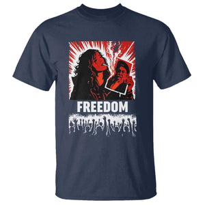 Freedom Iran Women Revolution 2026 T Shirt - Lighting Cigarette Burning Portrait Graphic Tee TS02 Navy Print Your Wear