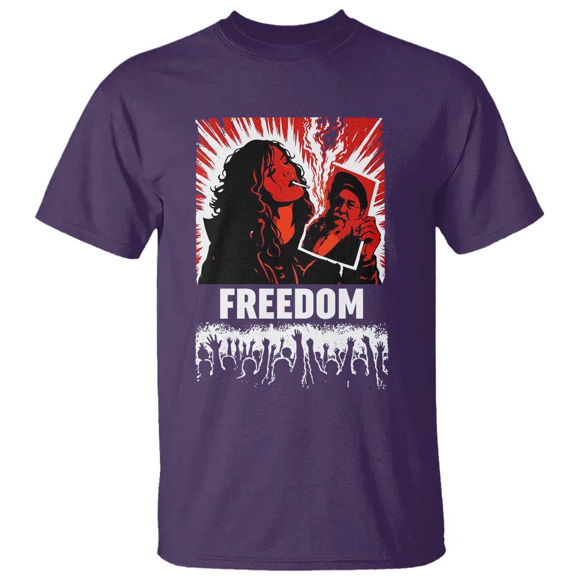 Freedom Iran Women Revolution 2026 T Shirt - Lighting Cigarette Burning Portrait Graphic Tee TS02 Purple Print Your Wear