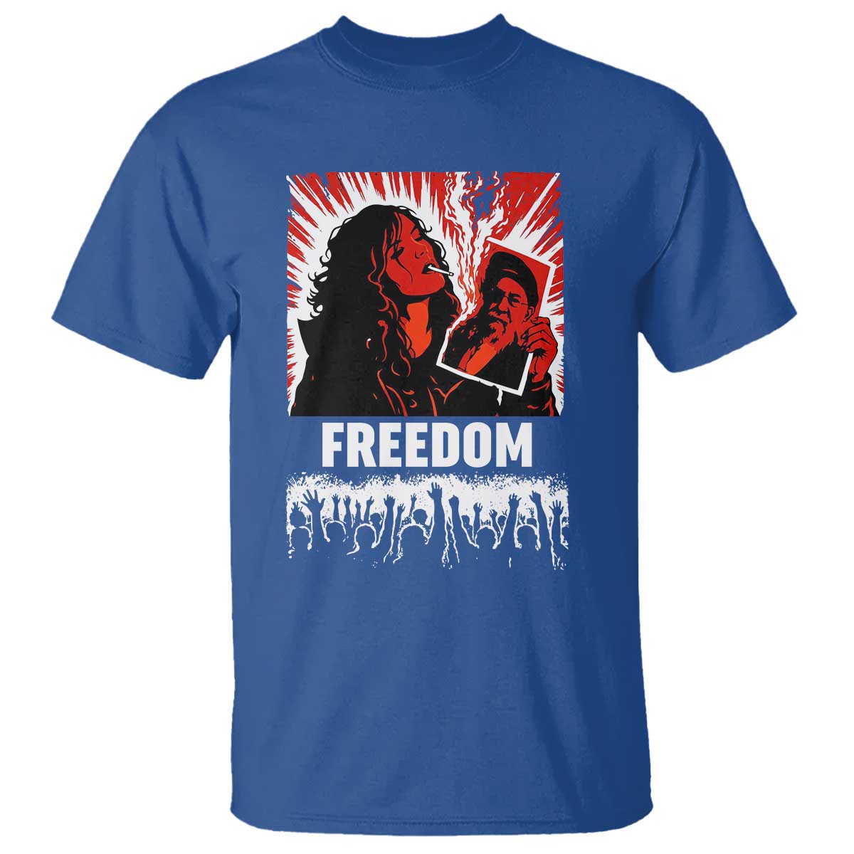 Freedom Iran Women Revolution 2026 T Shirt - Lighting Cigarette Burning Portrait Graphic Tee TS02 Royal Blue Print Your Wear