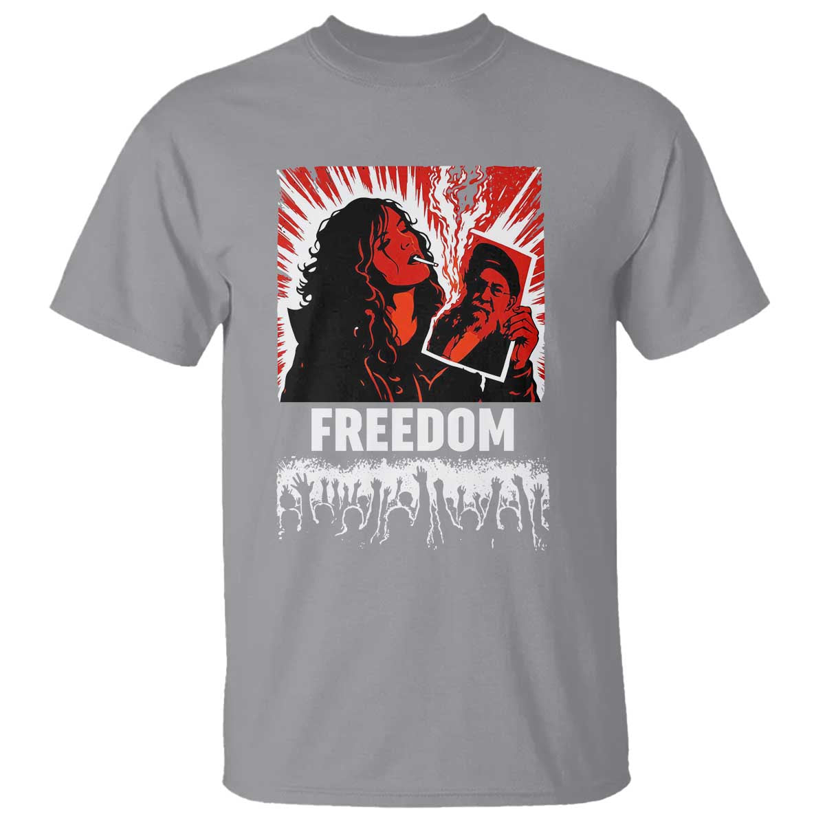 Freedom Iran Women Revolution 2026 T Shirt - Lighting Cigarette Burning Portrait Graphic Tee TS02 Sport Gray Print Your Wear