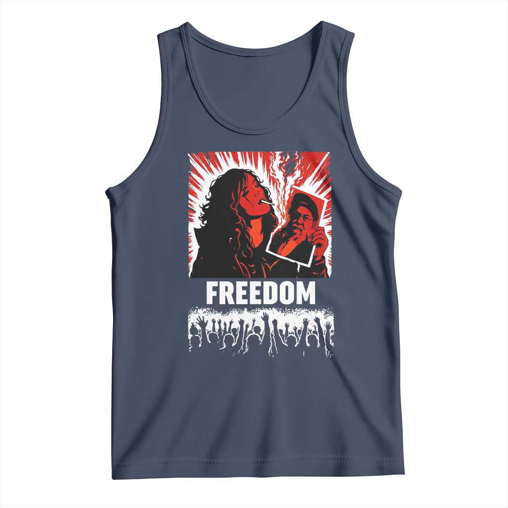 Freedom Iran Women Revolution 2026 Tank Top Lighting Cigarette with Burning Portrait Graphic TS02 Navy Print Your Wear