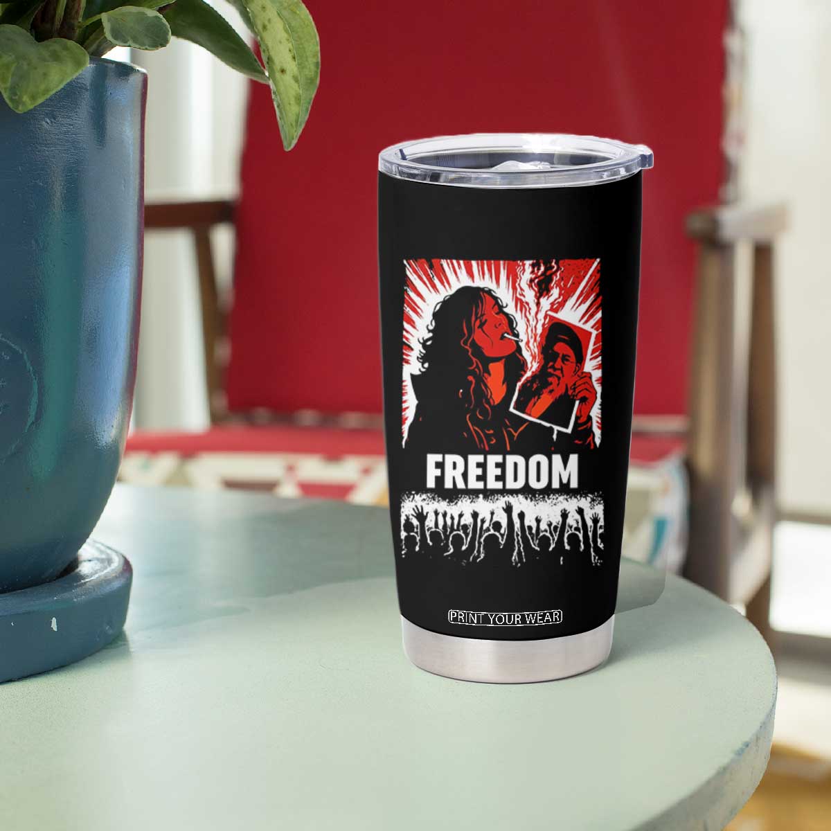 Freedom Iran Women Revolution 2026 Tumbler Cup Lighting Cigarette with Burning Portrait Graphic TS02 Print Your Wear