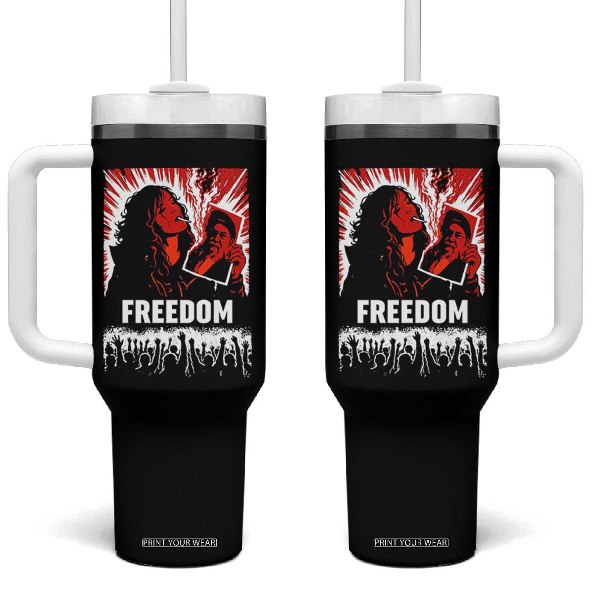 Freedom Iran Women Revolution 2026 Tumbler With Handle Lighting Cigarette with Burning Portrait Graphic TS02 One Size: 40 oz Black Print Your Wear