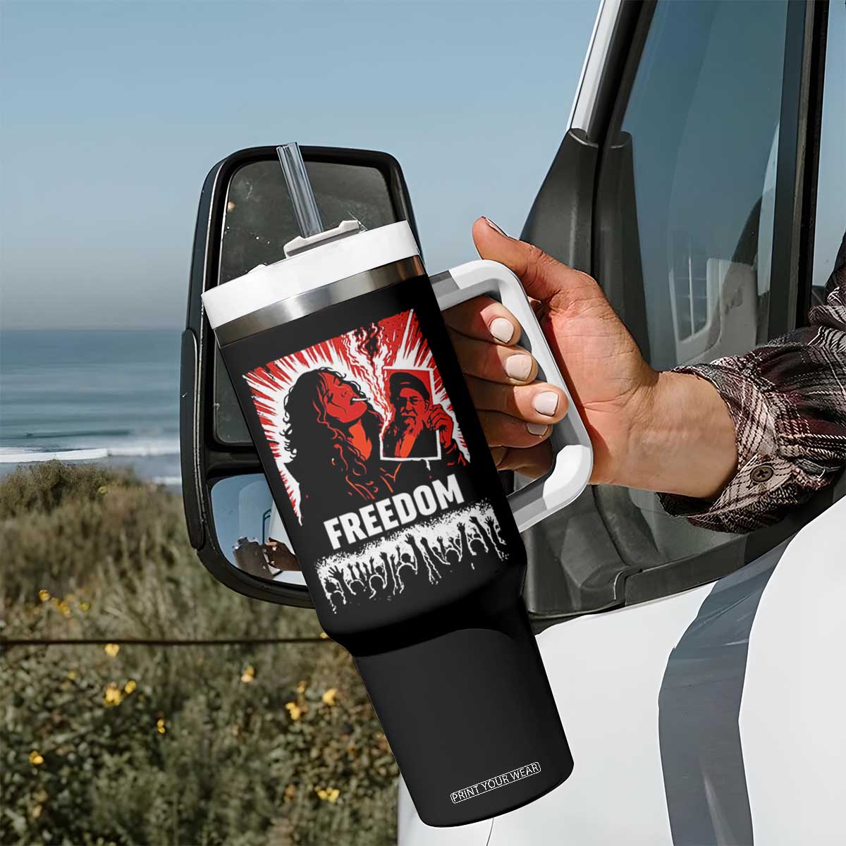 Freedom Iran Women Revolution 2026 Tumbler With Handle Lighting Cigarette with Burning Portrait Graphic TS02 Print Your Wear