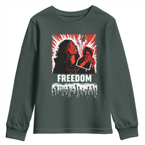 Freedom Iran Women Revolution 2026 Youth Sweatshirt Lighting Cigarette with Burning Portrait Graphic TS02 Dark Forest Green Print Your Wear