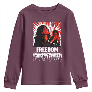 Freedom Iran Women Revolution 2026 Youth Sweatshirt Lighting Cigarette with Burning Portrait Graphic TS02 Maroon Print Your Wear
