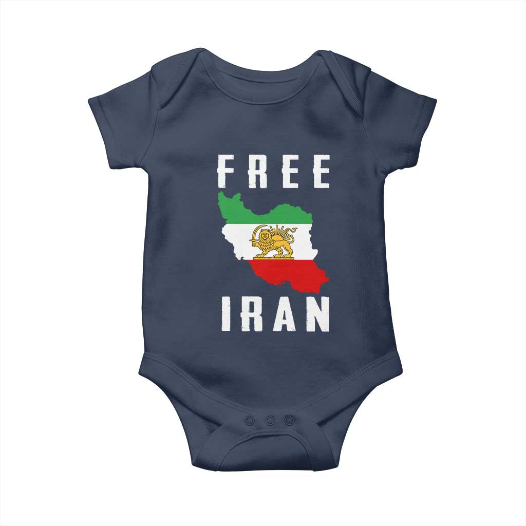 Free Iran Revolution 2026 Baby Onesie Sun and Lion Flag Iranian Freedom Justice TS02 Navy Print Your Wear