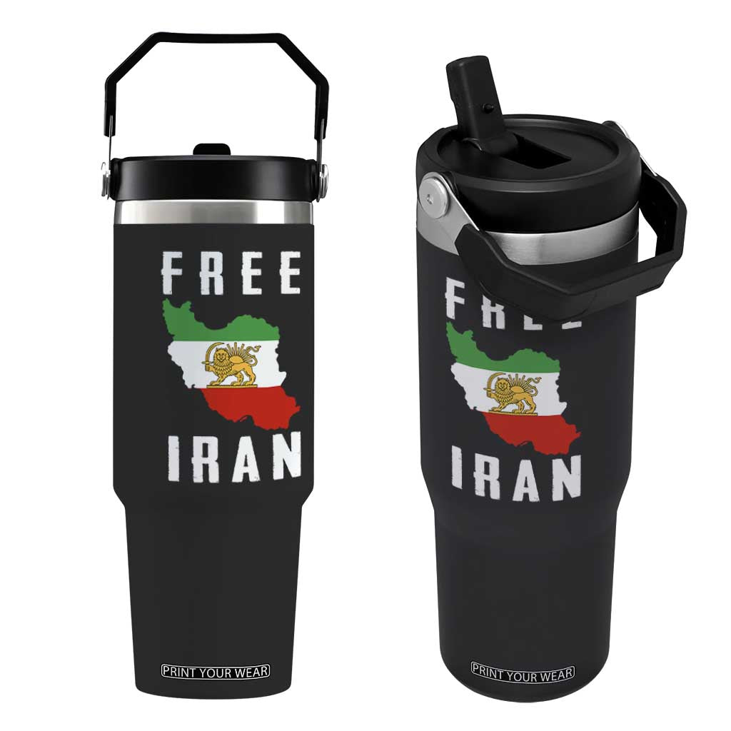 Free Iran Revolution 2026 Flip Straw Tumbler Sun and Lion Flag Iranian Freedom Justice TS02 One Size: 30 oz Black Print Your Wear
