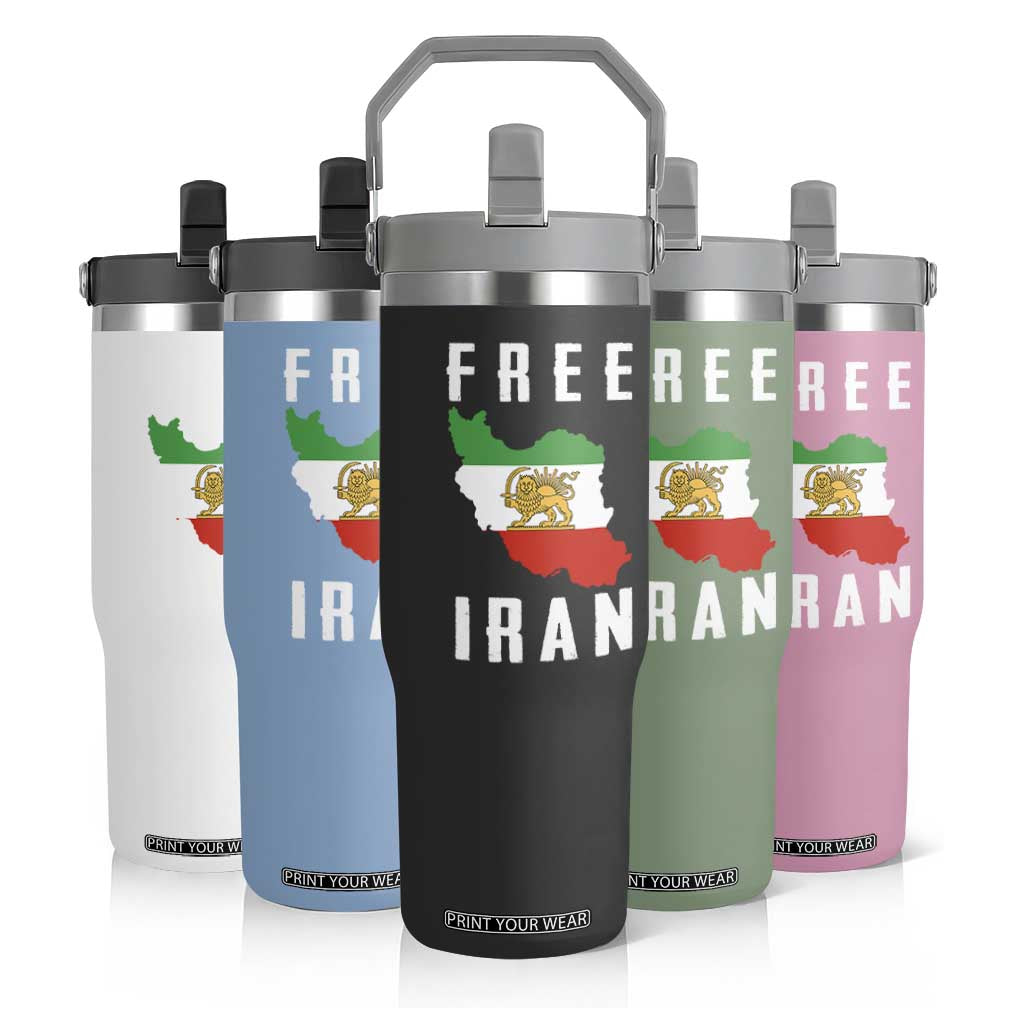 Free Iran Revolution 2026 Flip Straw Tumbler Sun and Lion Flag Iranian Freedom Justice TS02 Print Your Wear