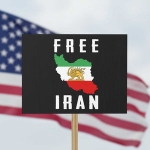 Free Iran Revolution 2026 Protest Sign Sun and Lion Flag Iranian Freedom Justice TS02 Horizontal 18" × 24" Black Print Your Wear