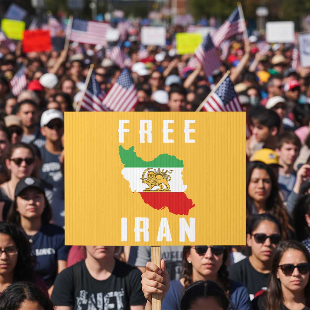 Free Iran Revolution 2026 Protest Sign Sun and Lion Flag Iranian Freedom Justice TS02 Horizontal 18