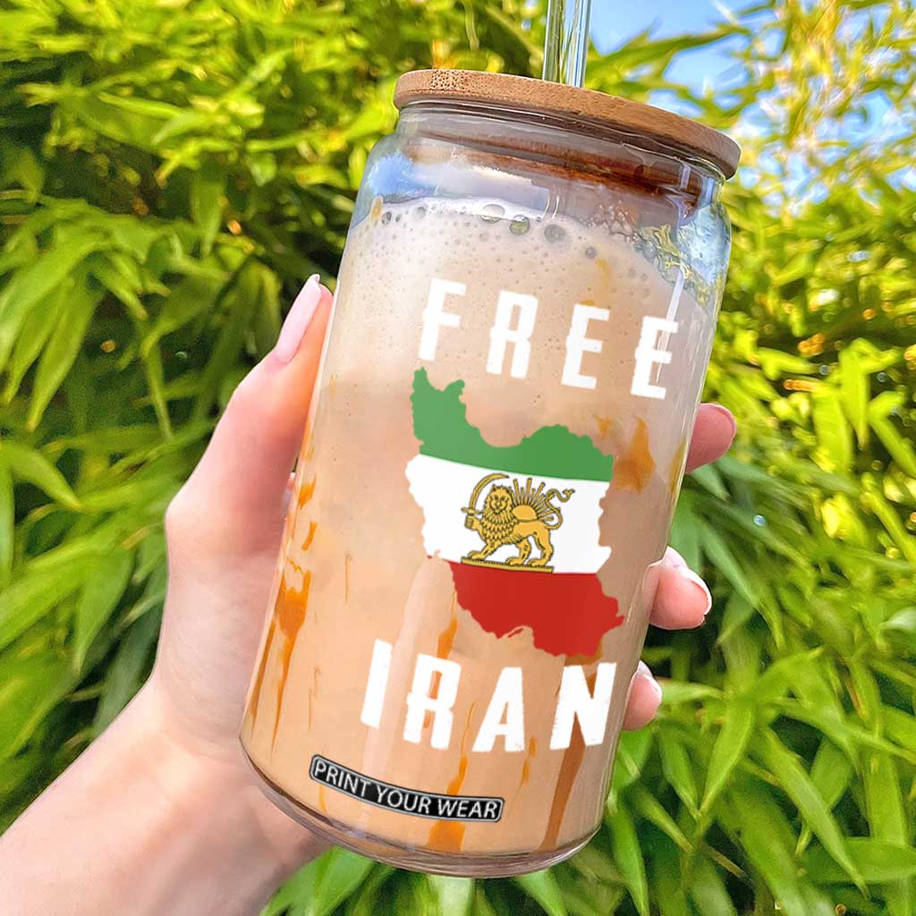Free Iran Revolution 2026 Glass Can Sun and Lion Flag Iranian Freedom Justice TS02 Black Print Your Wear