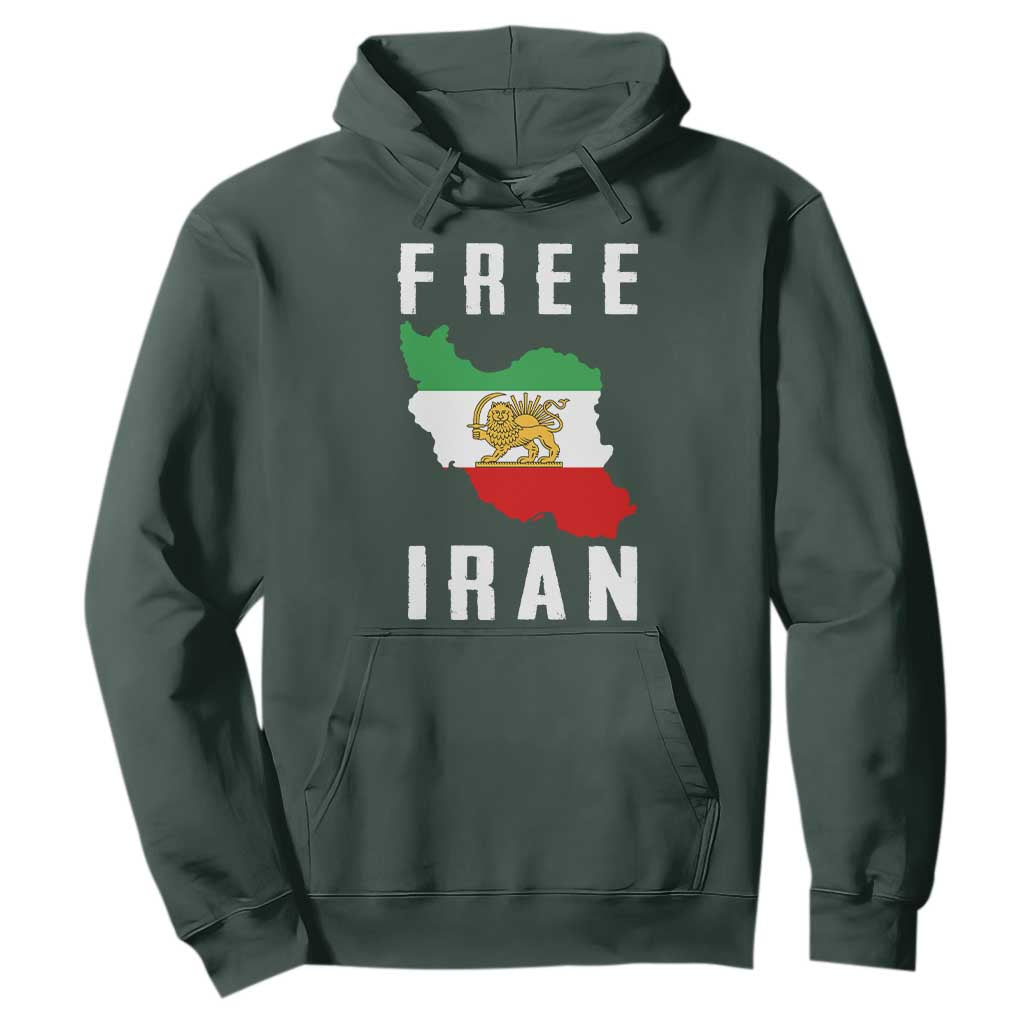 Free Iran Revolution 2026 Hoodie Sun and Lion Flag Iranian Freedom Justice TS02 Dark Forest Green Print Your Wear