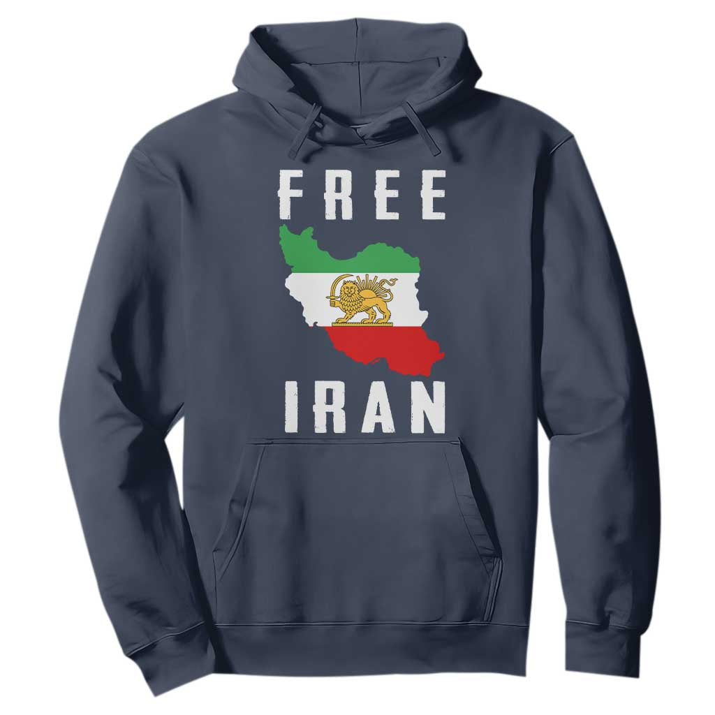 Free Iran Revolution 2026 Hoodie Sun and Lion Flag Iranian Freedom Justice TS02 Navy Print Your Wear
