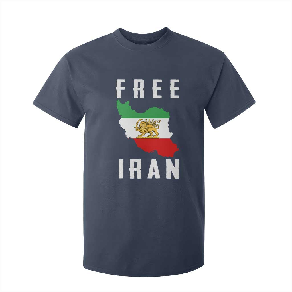 Free Iran Revolution 2026 T Shirt For Kid Sun and Lion Flag Iranian Freedom Justice TS02 Navy Print Your Wear