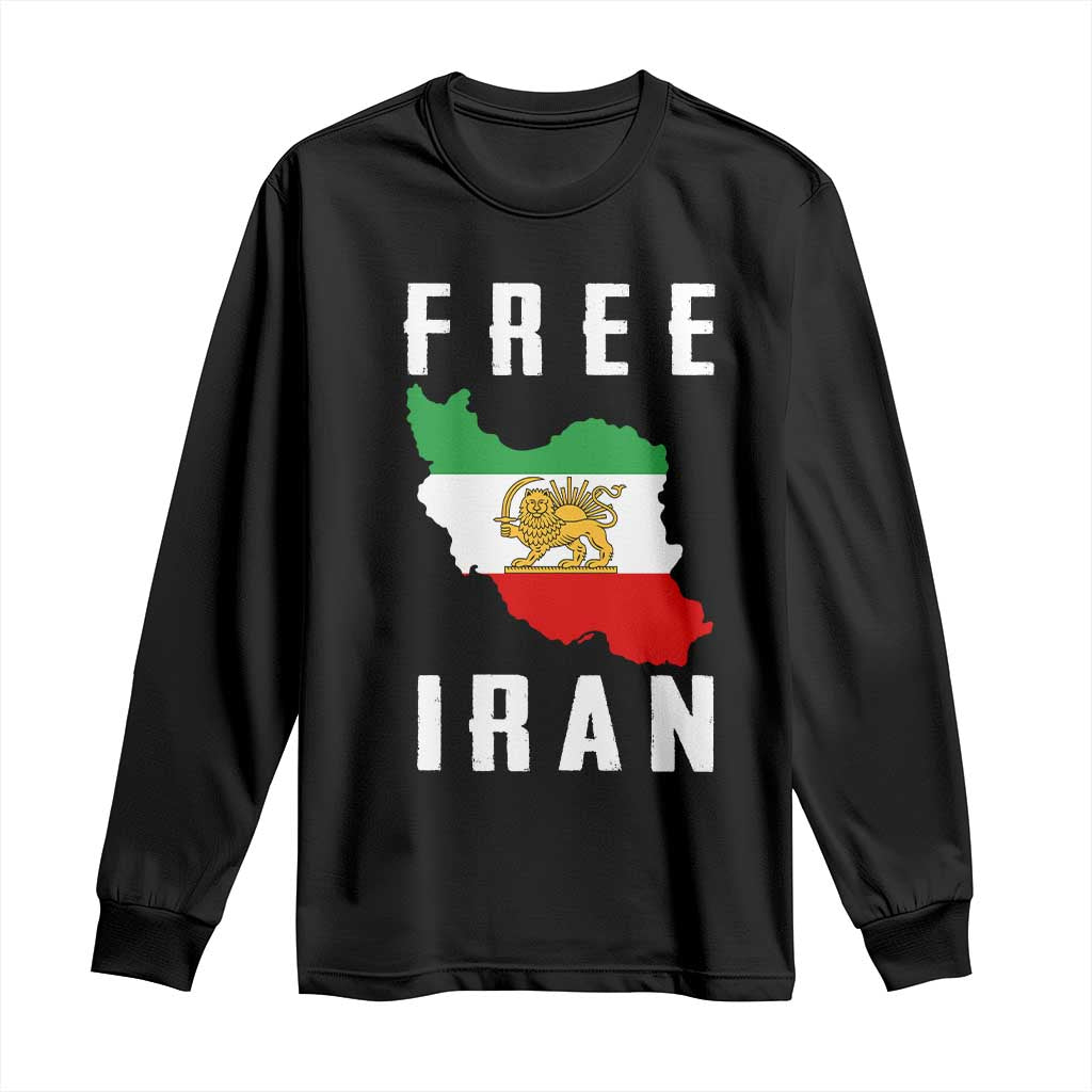 Free Iran Revolution 2026 Long Sleeve Shirt Sun and Lion Flag Iranian Freedom Justice TS02 Black Print Your Wear