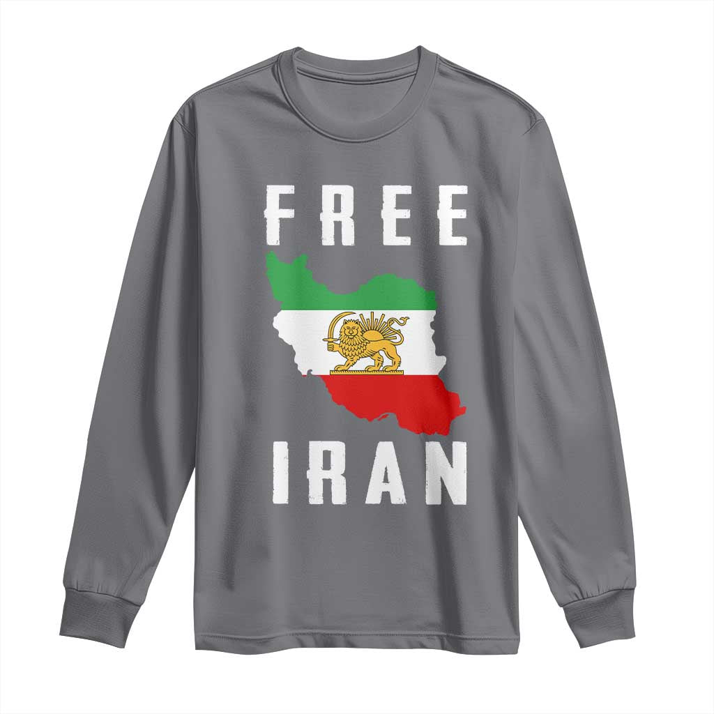 Free Iran Revolution 2026 Long Sleeve Shirt Sun and Lion Flag Iranian Freedom Justice TS02 Charcoal Print Your Wear