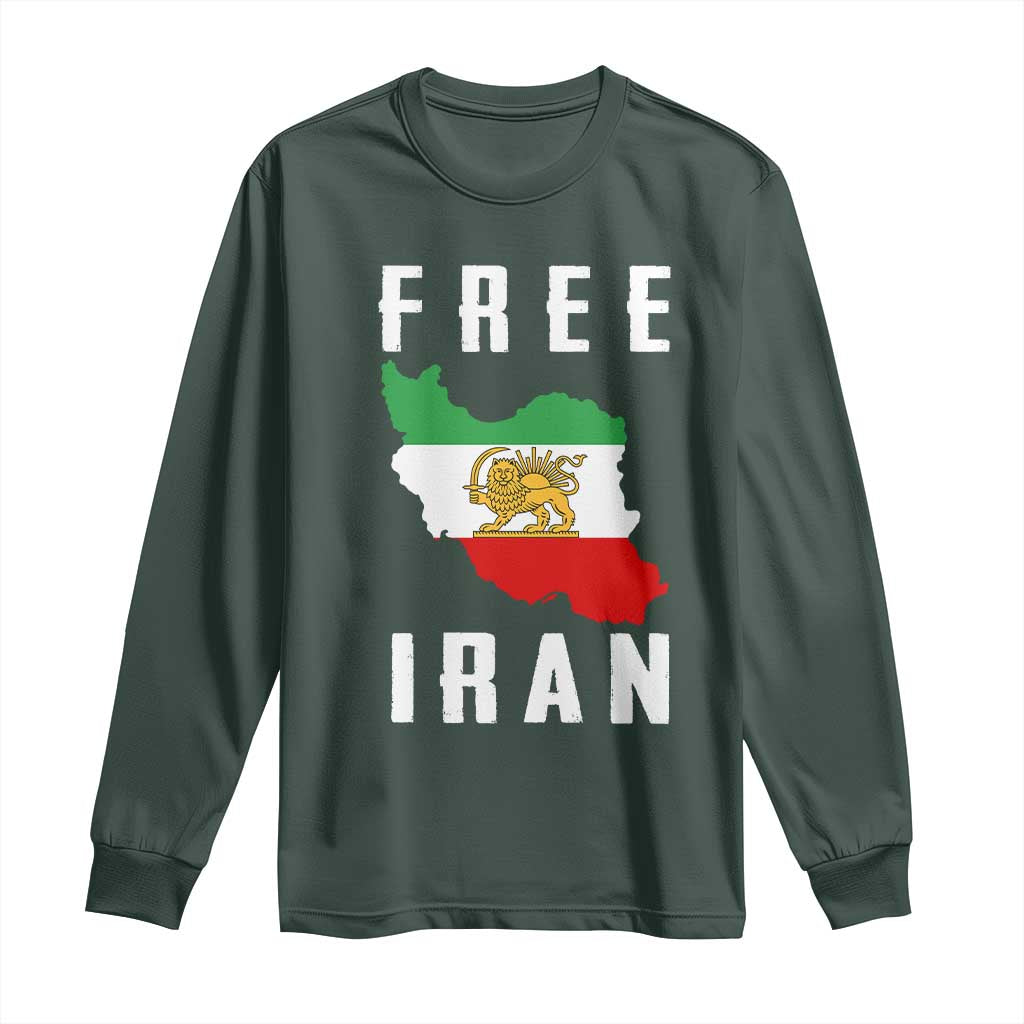 Free Iran Revolution 2026 Long Sleeve Shirt Sun and Lion Flag Iranian Freedom Justice TS02 Dark Forest Green Print Your Wear