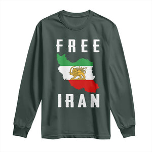 Free Iran Revolution 2026 Long Sleeve Shirt Sun and Lion Flag Iranian Freedom Justice TS02 Dark Forest Green Print Your Wear
